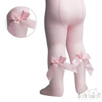 T120-P-3-6: White Jacquard Tights w/Bow (3-6 Months)